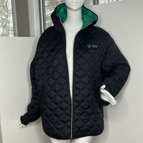 Mercedes Sz XL AMG Petronas Motorsports Black Green Hooded Puffer Jacket Coat - Picture 1 of 13